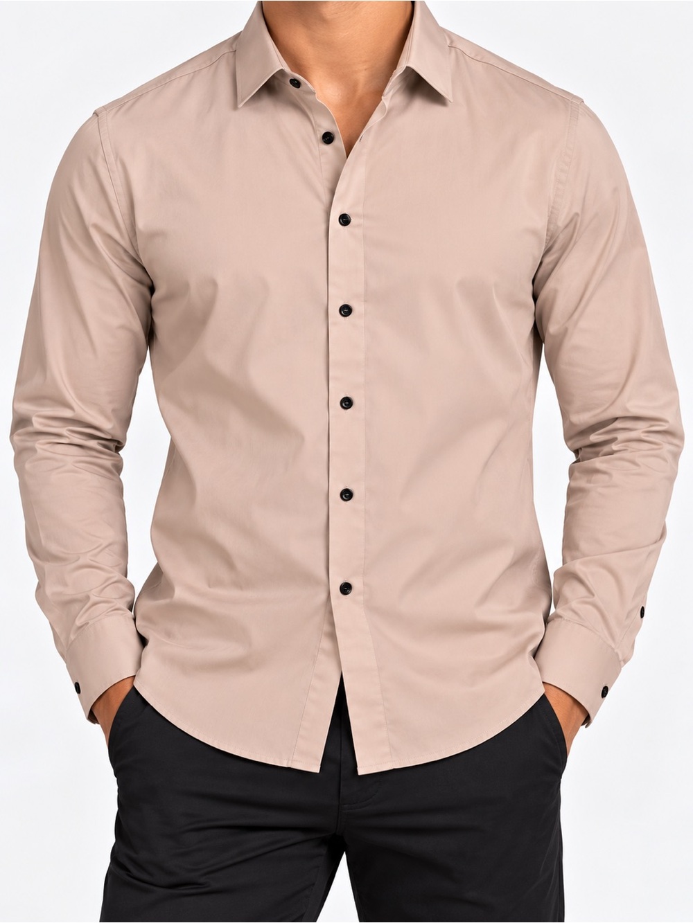 Men's Slim Fit Button-Down Shirt in Taupe